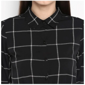 Generic Women's Polyester Checkered Roll Up Sleeve Above Knee Dress (Black - White)