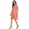 Dropship Women's Polyester Printed Sleeveless Above Knee Dress (Orange)