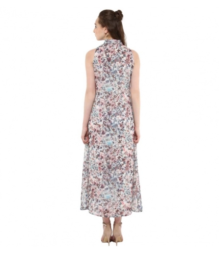 Women's Polyester Chiffon Printed Sleeveless Dress (Multicolor)