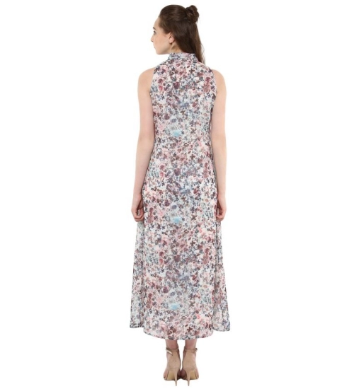 Women's Polyester Chiffon Printed Sleeveless Dress (Multicolor)