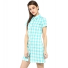 Dropship Women's Rayon Checkered Short Sleeve Above Knee Dress (SkuBlue - White)