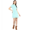 Dropship Women's Rayon Checkered Short Sleeve Above Knee Dress (SkuBlue - White)