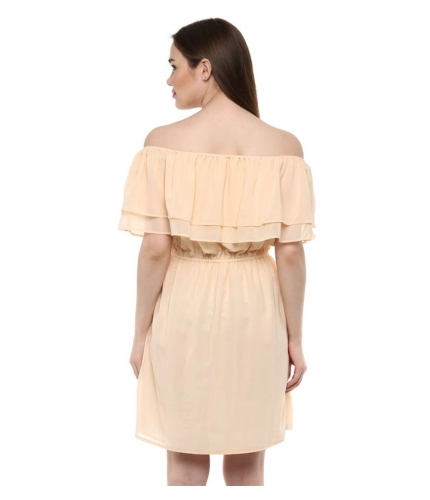Women's Polyester Solid Sleeveless Knee-Length Dress (Beige)