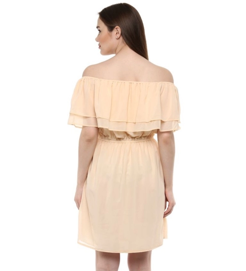 Women's Polyester Solid Sleeveless Knee-Length Dress (Beige)