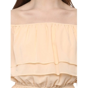 Generic Women's Polyester Solid Sleeveless Knee-Length Dress (Beige)