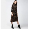 Dropship Women's Polyester Chain Print Roll Up Sleeve Below Knee Dress (Black - Yellow)