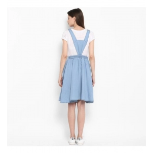 Generic Women's Denim Solid Sleeveless Above Knee Dress (Blue)