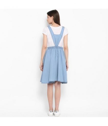 Women's Denim Solid Sleeveless Above Knee Dress (Blue)
