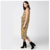 Dropship Women's Polyester Chain Print Sleeveless Below Knee Dress (Yellow - Black)