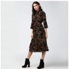 Dropship Women's Polyester Chain Print Roll Up Sleeve Below Knee Dress (Black - Yellow)