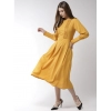 Dropship Women's Polyester Pintuck Long Sleeves Below Knee Dress (Yellow)