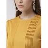 Dropship Women's Polyester Pintuck Long Sleeves Below Knee Dress (Yellow)