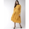 Dropship Women's Polyester Pintuck Long Sleeves Below Knee Dress (Yellow)