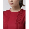 Dropship Women's Polyester Pintuck Long Sleeves Below Knee Dress (Red)