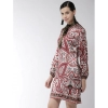 Dropship Women's Polyester Printed Long Sleeves Above Knee Dress (Red)