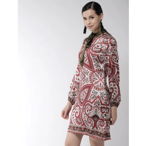 Generic Women's Polyester Printed Long Sleeves Above Knee Dress (Red)