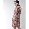 Dropship Women's Polyester Printed Long Sleeves Above Knee Dress (Red)