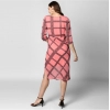 Dropship Women's Polyester Checkered 3-4th Sleeves Below Knee Dress (Pink - Black)