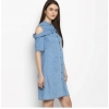 Dropship Women's Denim Solid Cold Shoulder Above Knee Dress (Blue)