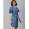 Dropship Women's Denim Solid Flutter Above Knee Dress (Blue)