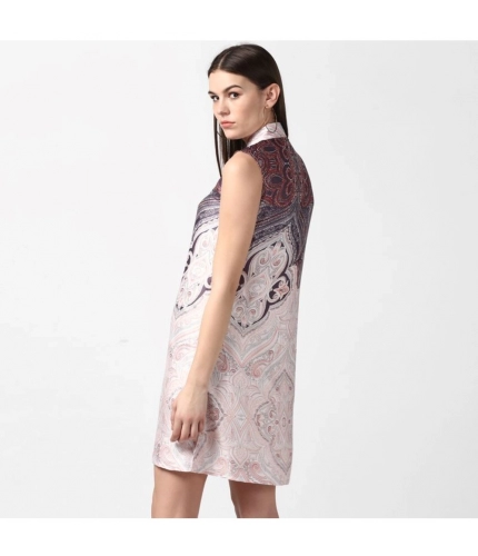 Women's Polyester Printed Sleeveless Above Knee Dress (Orange)