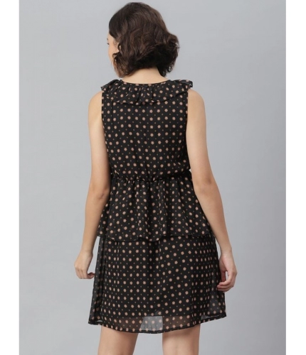 Women's Polyester Peplum Sleeveless Above Knee Dress (Black)