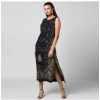 Dropship Women's Rayon Floral Sleeveless Calf-length Dress (Black)