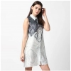 Dropship Women's Polyester Printed Sleeveless Above Knee Dress (Blue)
