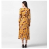 Dropship Women's Polyester Floral Long Sleeves Calf-length Dress (Yellow)