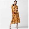 Dropship Women's Polyester Floral Long Sleeves Calf-length Dress (Yellow)