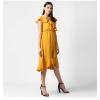 Dropship Women's Polyester Ruffled Cap Sleeve Knee-Length Dress (Yellow)