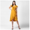 Dropship Women's Polyester Ruffled Cap Sleeve Knee-Length Dress (Yellow)