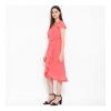 Dropship Women's Polyester Ruffled Cap Sleeve Below Knee Dress (Coral Pink)