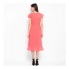 Dropship Women's Polyester Ruffled Cap Sleeve Below Knee Dress (Coral Pink)