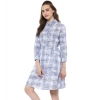 Dropship Women's Cotton Checkered Roll Up Sleeve Above Knee Dress (Blue)