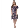 Dropship Women's Polyester Crepe Floral Half Sleeve Above Knee Dress (Navy Blue)