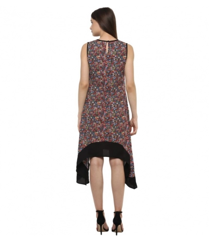 Women's Polyester Printed Sleeveless Knee-Length Dress (Multicolor)