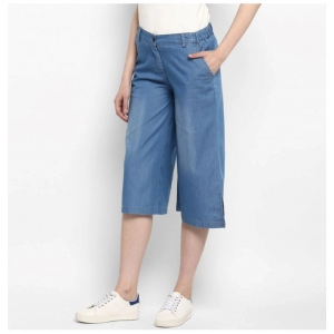 Generic Women's Denim Solid Buttoned Below Knee Culottes (Light Blue)