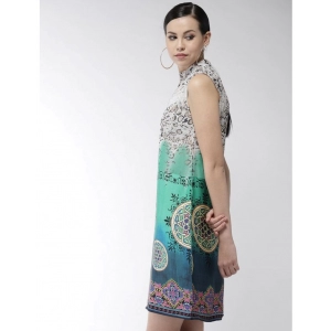 Generic Women's Polyester Printed Sleeveless Above Knee Dress (Multicolor)