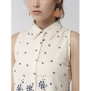 Dropship Women's Polyester Floral Sleeveless Above Knee Dress (Cream)