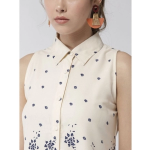 Generic Women's Polyester Floral Sleeveless Above Knee Dress (Cream)