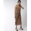 Dropship Women's Polyester Striped Sleeveless Below Knee Dress (Mustard)