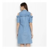 Dropship Women's Denim Solid Cold Shoulder Above Knee Dress (Blue)