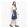 Dropship Women's Denim Solid Shoulder Straps Below Knee Dress (Blue)