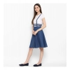 Dropship Women's Denim Solid Shoulder Straps Below Knee Dress (Blue)