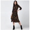 Dropship Women's Polyester Chain Print Roll Up Sleeve Below Knee Dress (Black - Yellow)