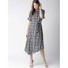 Dropship Women's Polyester Animal Print Short Sleeve Knee-Length Dress (Black - White)