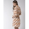 Dropship Women's Polyester Printed Roll Up Sleeve Above Knee Dress (Off White - Brown)