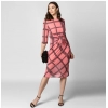 Dropship Women's Polyester Checkered 3-4th Sleeves Below Knee Dress (Pink - Black)