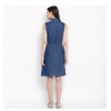 Dropship Women's Denim Solid Sleeveless Above Knee Dress (Blue)